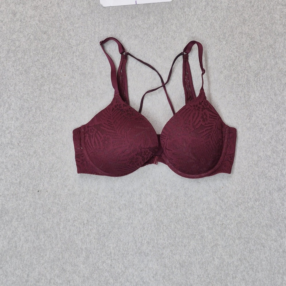 Victoria's Secret PINK Women Bra 32DD Burgundy Front Close T Shirt Underwired